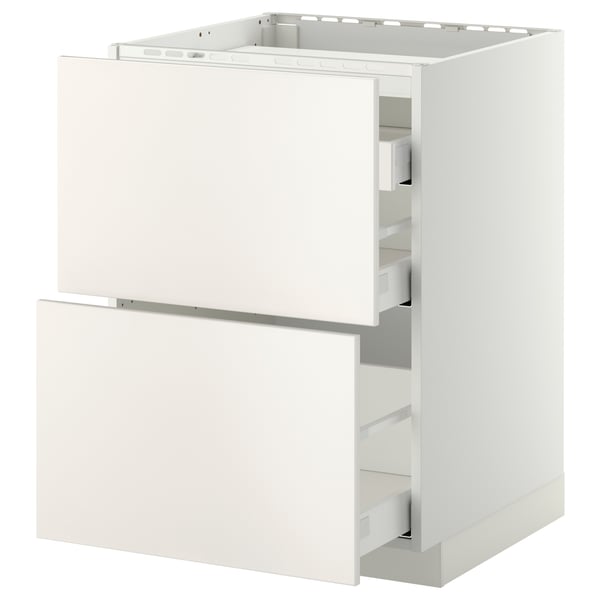 METOD / MAXIMERA Base cab f hob/2 fronts/3 drawers, white/Veddinge white, 60x60 cm