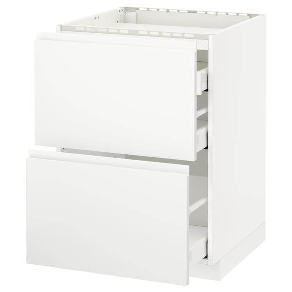 METOD / MAXIMERA Base cab f hob/2 fronts/3 drawers, white/Voxtorp matt white, 60x60 cm