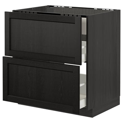 Modern black wooden kitchen cabinet with two drawers and panel design.