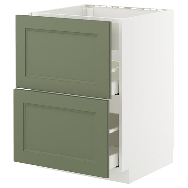 METOD / MAXIMERA Base cab f hob/int extractor w drw, white/Axstad grey-green, 60x60 cm