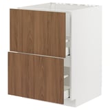METOD / MAXIMERA Base cab f sink+2 fronts/2 drawers, white/Tistorp brown walnut effect, 60x60 cm