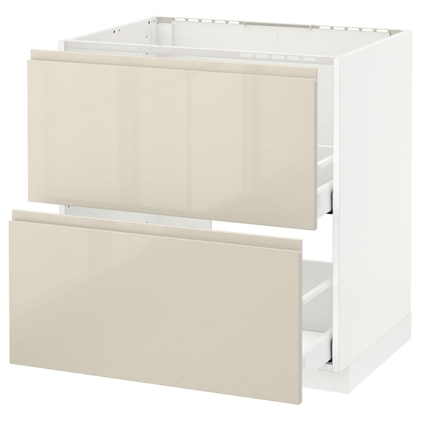 METOD / MAXIMERA Base cab f sink+2 fronts/2 drawers, white/Voxtorp high-gloss light beige, 80x60 cm