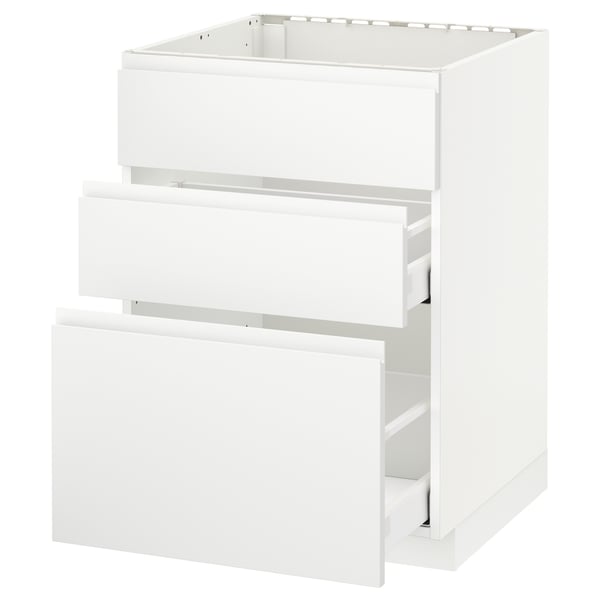 METOD / MAXIMERA Base cab f sink+3 fronts/2 drawers, white/Voxtorp matt white, 60x60 cm