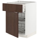 METOD / MAXIMERA Base cab w wire basket/drawer/door, white/Sinarp brown, 60x60 cm