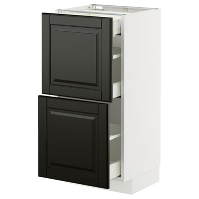 METOD / MAXIMERA Base cab with 2 fronts/3 drawers, white/Bodbyn black, 40x37 cm