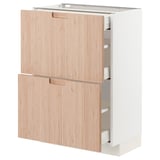 METOD / MAXIMERA Base cab with 2 fronts/3 drawers, white/Fröjered light bamboo, 60x37 cm