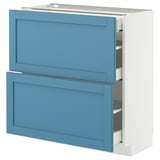 METOD / MAXIMERA Base cab with 2 fronts/3 drawers, white/Lerhyttan blue, 80x37 cm