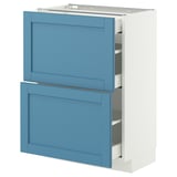 METOD / MAXIMERA Base cab with 2 fronts/3 drawers, white/Lerhyttan blue, 60x37 cm