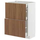 METOD / MAXIMERA Base cab with 2 fronts/3 drawers, white/Tistorp brown walnut effect, 60x37 cm