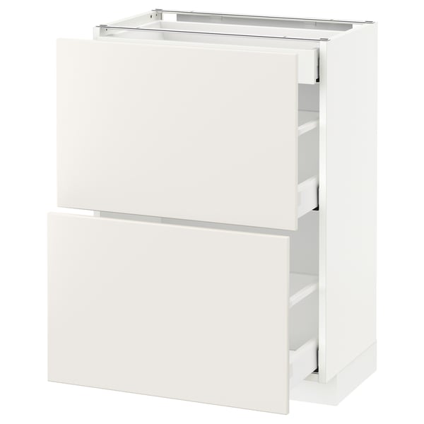 METOD / MAXIMERA Base cab with 2 fronts/3 drawers, white/Veddinge white, 60x37 cm