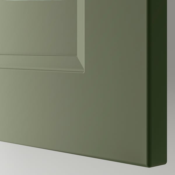 Close-up of green kitchen cabinet showcasing sleek, modern design with smooth surfaces and sturdy construction.