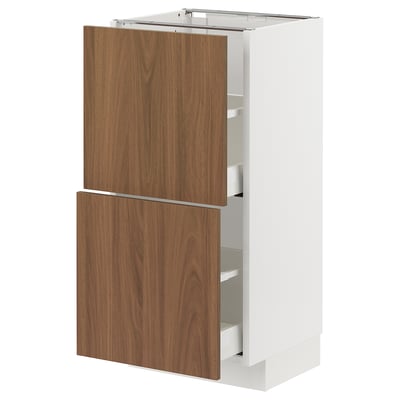 METOD / MAXIMERA Base cabinet with 2 drawers, white/Tistorp brown walnut effect, 40x37 cm