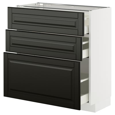METOD / MAXIMERA Base cabinet with 3 drawers, white/Bodbyn black, 80x37 cm