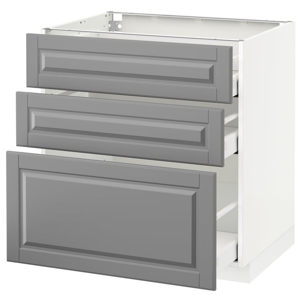 METOD / MAXIMERA Base cabinet with 3 drawers, white/Bodbyn grey, 80x60 cm