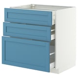METOD / MAXIMERA Base cabinet with 3 drawers, white/Lerhyttan blue, 80x60 cm
