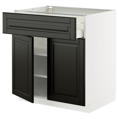 METOD / MAXIMERA Base cabinet with drawer/2 doors, white/Bodbyn black, 80x60 cm