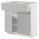 METOD modern grey kitchen cabinet with open shelves and drawer.