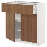 METOD / MAXIMERA Base cabinet with drawer/2 doors, white/Tistorp brown walnut effect, 80x37 cm