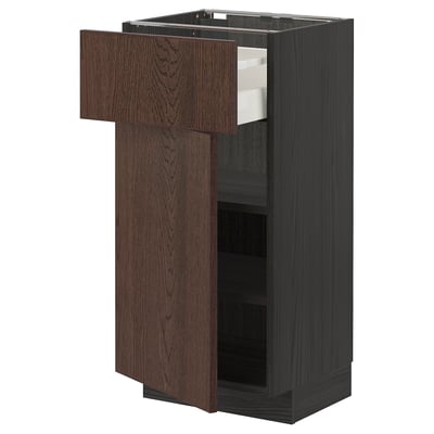 METOD / MAXIMERA Base cabinet with drawer/door, black/Sinarp brown, 40x37 cm