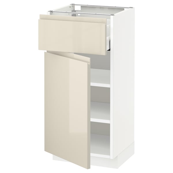 METOD / MAXIMERA Base cabinet with drawer/door, white/Voxtorp high-gloss light beige, 40x37 cm