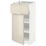 METOD / MAXIMERA Base cabinet with drawer/door, white/Voxtorp high-gloss light beige, 40x37 cm