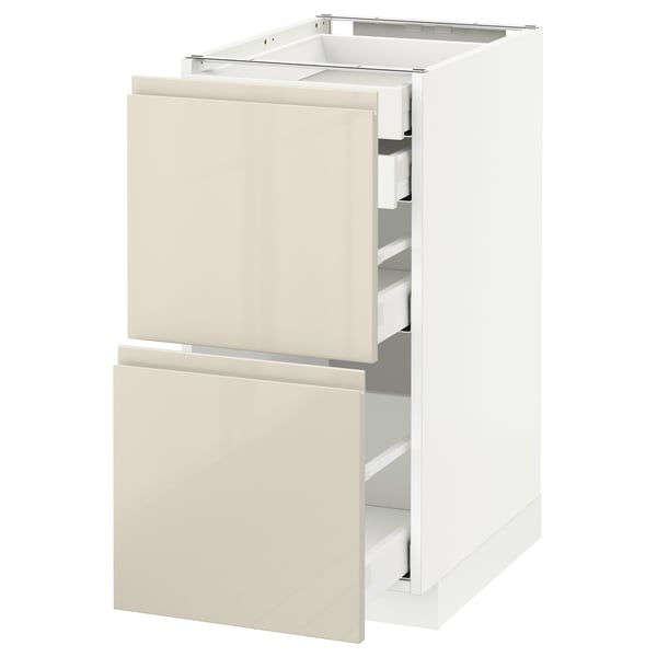 METOD / MAXIMERA Base cb 2 frnts/2 low/1 md/1 hi drw, white/Voxtorp high-gloss light beige, 40x60 cm