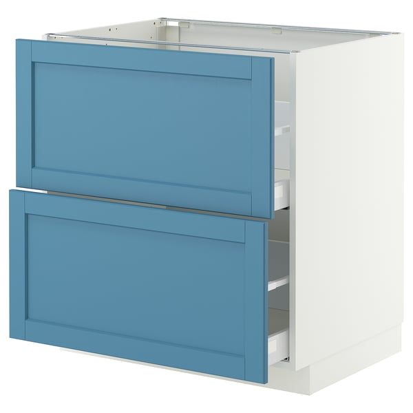 METOD / MAXIMERA Base cb 2 fronts/2 high drawers, white/Lerhyttan blue, 80x60 cm