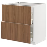 METOD / MAXIMERA Base cb 2 fronts/2 high drawers, white/Tistorp brown walnut effect, 80x60 cm