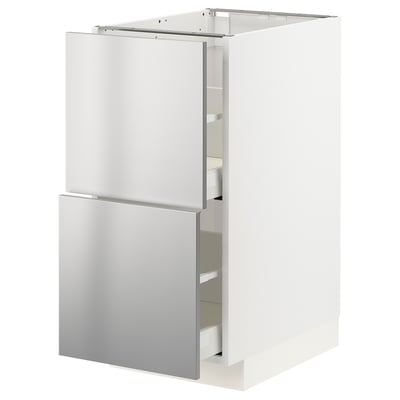 METOD / MAXIMERA Base cb 2 fronts/2 high drawers, white/Vårsta stainless steel, 40x60 cm