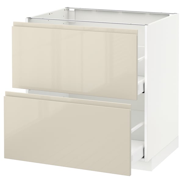 METOD / MAXIMERA Base cb 2 fronts/2 high drawers, white/Voxtorp high-gloss light beige, 80x60 cm