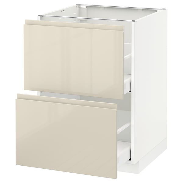 METOD / MAXIMERA Base cb 2 fronts/2 high drawers, white/Voxtorp high-gloss light beige, 60x60 cm