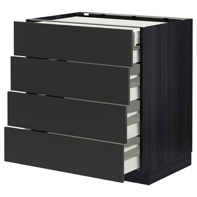 Modern black kitchen unit with four drawers, sleek and minimalist design, sturdy particleboard construction.