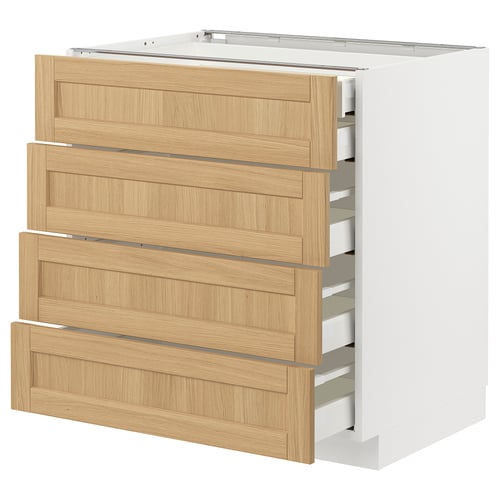 Modern kitchen unit, white & oak, 4 drawers, bevelled edges.