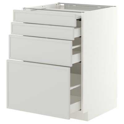METOD / MAXIMERA Bc w pull-out work surface/3drw, white/Aspudden light grey, 60x60 cm