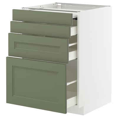 METOD / MAXIMERA Bc w pull-out work surface/3drw, white/Axstad grey-green, 60x60 cm