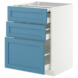 METOD / MAXIMERA Bc w pull-out work surface/3drw, white/Lerhyttan blue, 60x60 cm