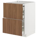 METOD / MAXIMERA Bc w pull-out work surface/3drw, white/Tistorp brown walnut effect, 60x60 cm