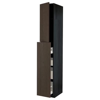 METOD / MAXIMERA Hc w p-o func 1dr/4drw, black/Sinarp brown, 40x60x240 cm