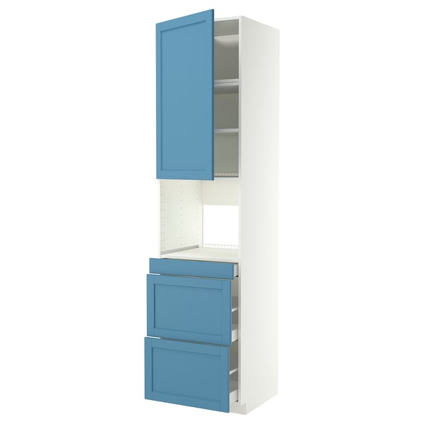 METOD / MAXIMERA Hi cab f micro combi w door/3 drwrs, white/Lerhyttan blue, 60x60x240 cm