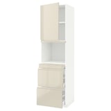 METOD / MAXIMERA Hi cab f micro combi w door/3 drwrs, white/Voxtorp high-gloss light beige, 60x60x220 cm