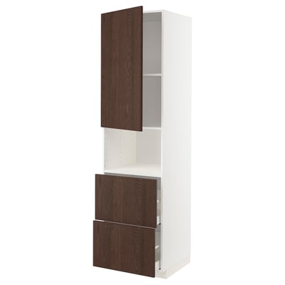 METOD / MAXIMERA Hi cab f micro w door/2 drawers, white/Sinarp brown, 60x60x220 cm
