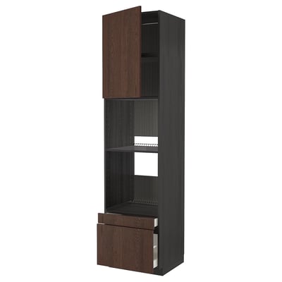 METOD / MAXIMERA Hi cab f ov/combi ov w dr/2 drwrs, black/Sinarp brown, 60x60x240 cm
