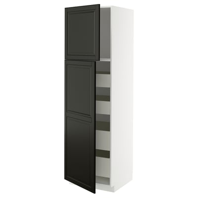 METOD / MAXIMERA Hi cab w 2 doors/4 drawers, white/Bodbyn black, 60x60x200 cm