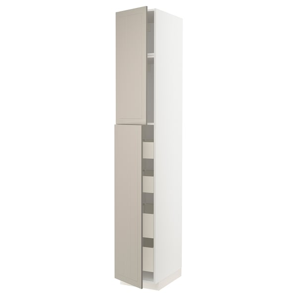 METOD / MAXIMERA Hi cab w 2 doors/4 drawers, white/Stensund beige, 40x60x240 cm
