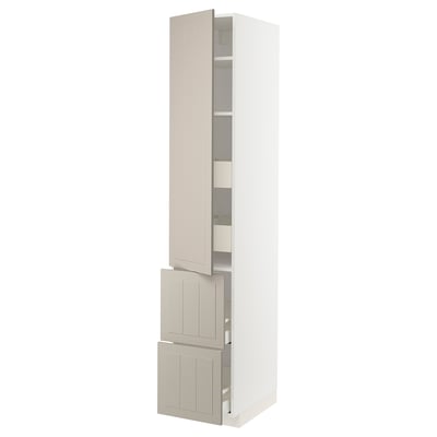 METOD / MAXIMERA Hi cab w shlvs/4 drawers/dr/2 frnts, white/Stensund beige, 40x60x220 cm