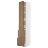 METOD / MAXIMERA Hi cab w shlvs/4 drawers/dr/2 frnts, white/Tistorp brown walnut effect, 40x60x220 cm
