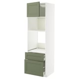 METOD / MAXIMERA High cab f oven/micro w dr/2 drwrs, white/Axstad grey-green, 60x60x200 cm