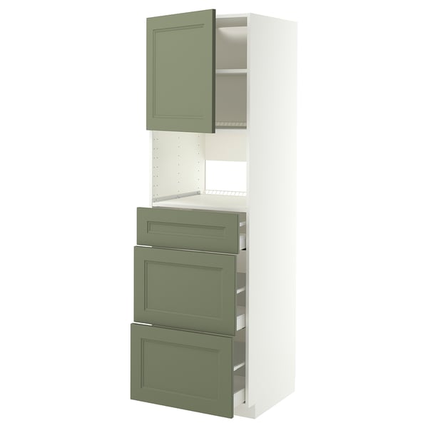 METOD / MAXIMERA High cabinet f built-in appliances, white/Axstad grey-green, 60x60x200 cm