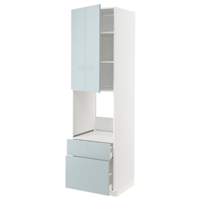 METOD / MAXIMERA High cabinet f oven+door/2 drawers, white/Kallarp light grey-blue, 60x60x220 cm