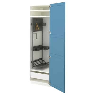 METOD / MAXIMERA High cabinet with cleaning interior, white/Lerhyttan blue, 60x60x200 cm